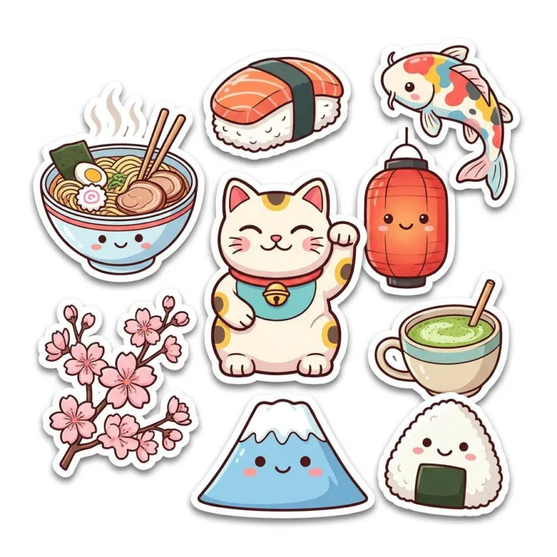 Hand-drawn Japanese Sticker Set